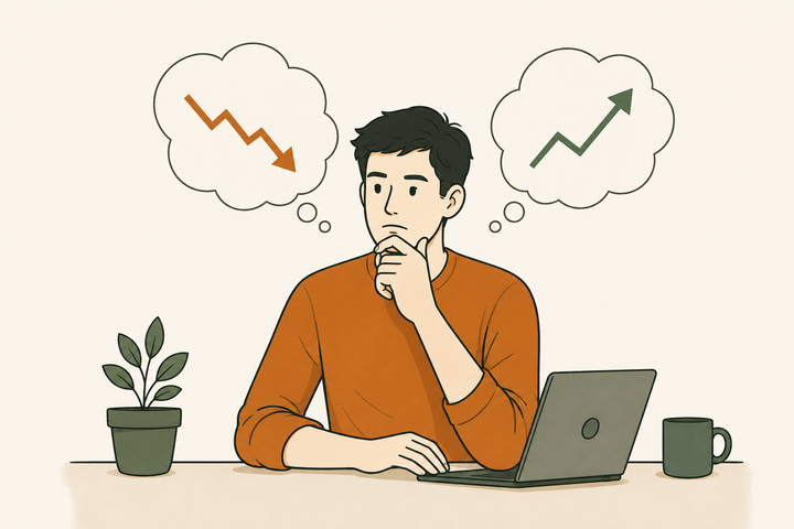 Professional investor pausing thoughtfully before making investment decision, avoiding emotional mistakes